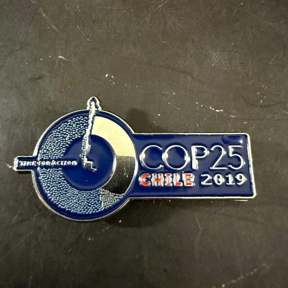 United Nations COP25 Chile 2019 Magnetized Blue Silver Enameled Lapel Pin
